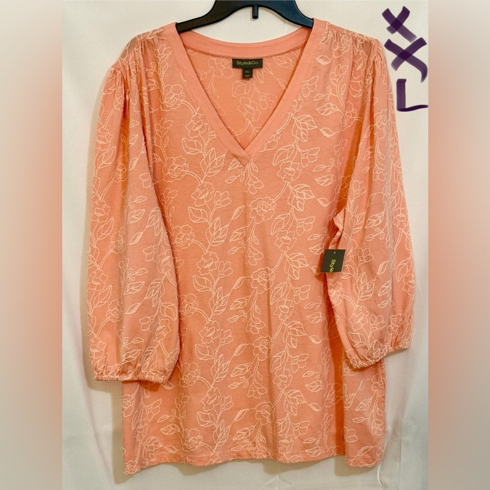 Style & Co. Coral Floral V-Neck Top